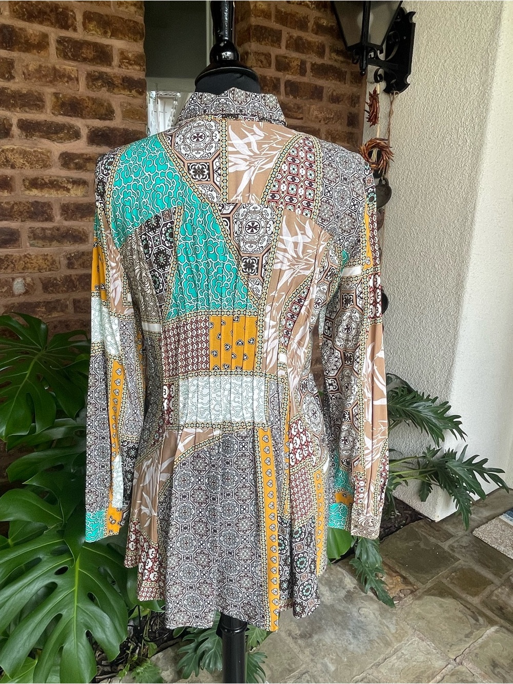 Aratta Brown Teal & White Mixed Print Blouse - Picture 2 of 13